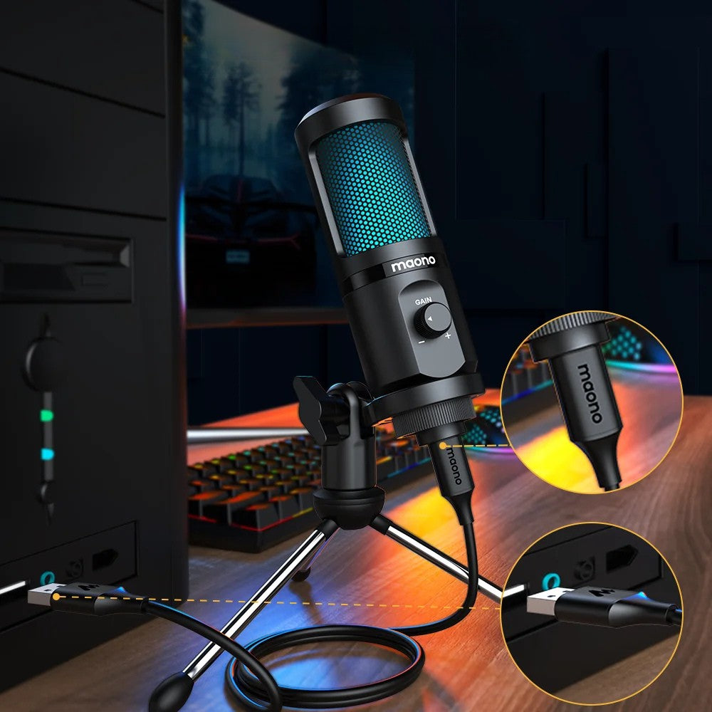 MAONO Micro Gaming Filaire | Enregistrement, Podcast, RGB, PM461TR