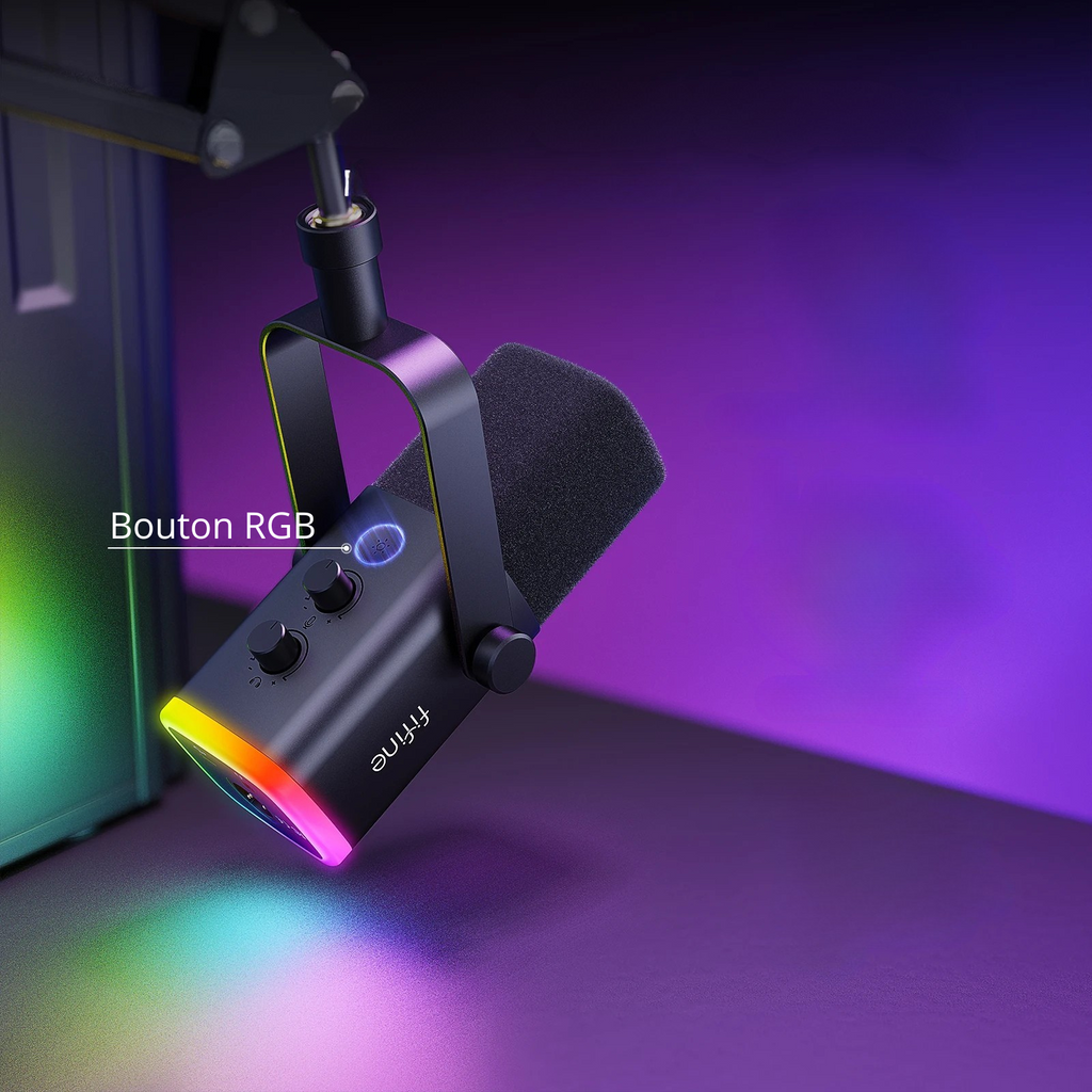 FIFINE Micro XLR/USB Gaming RGB | Bras, Mute, pour PC, PS5/PS4
