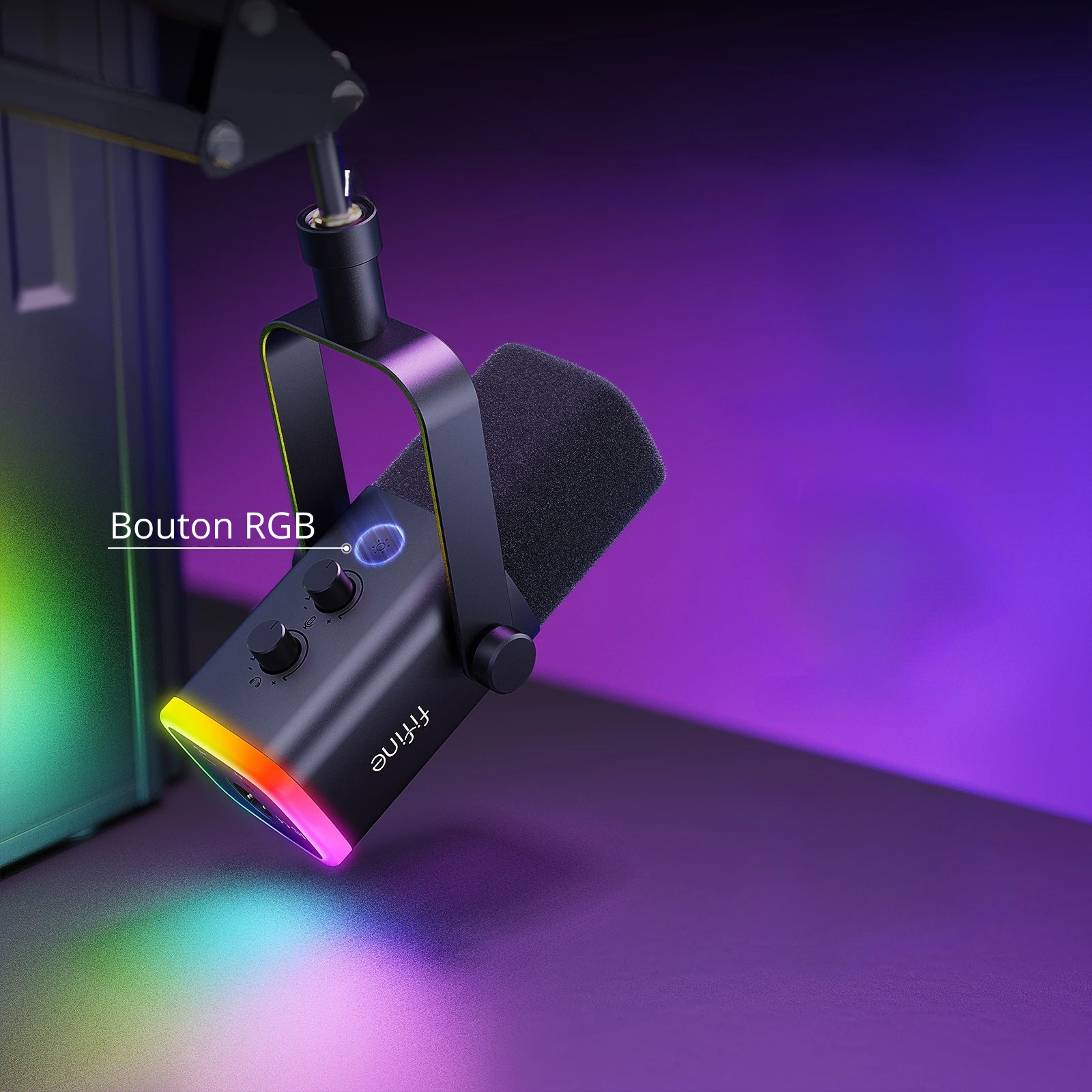 FIFINE Micro XLR/USB Gaming RGB | Bras, Mute, pour PC, PS5/PS4