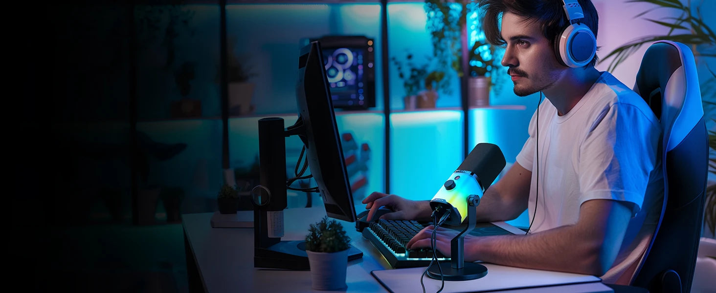 Micro RGB Lumineux Pour Gamer | MAONO PD100X USB/XLR, Mute
