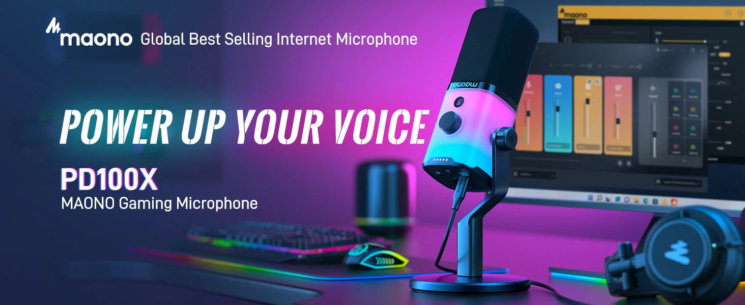 Micro RGB Lumineux Pour Gamer | MAONO PD100X USB/XLR, Mute