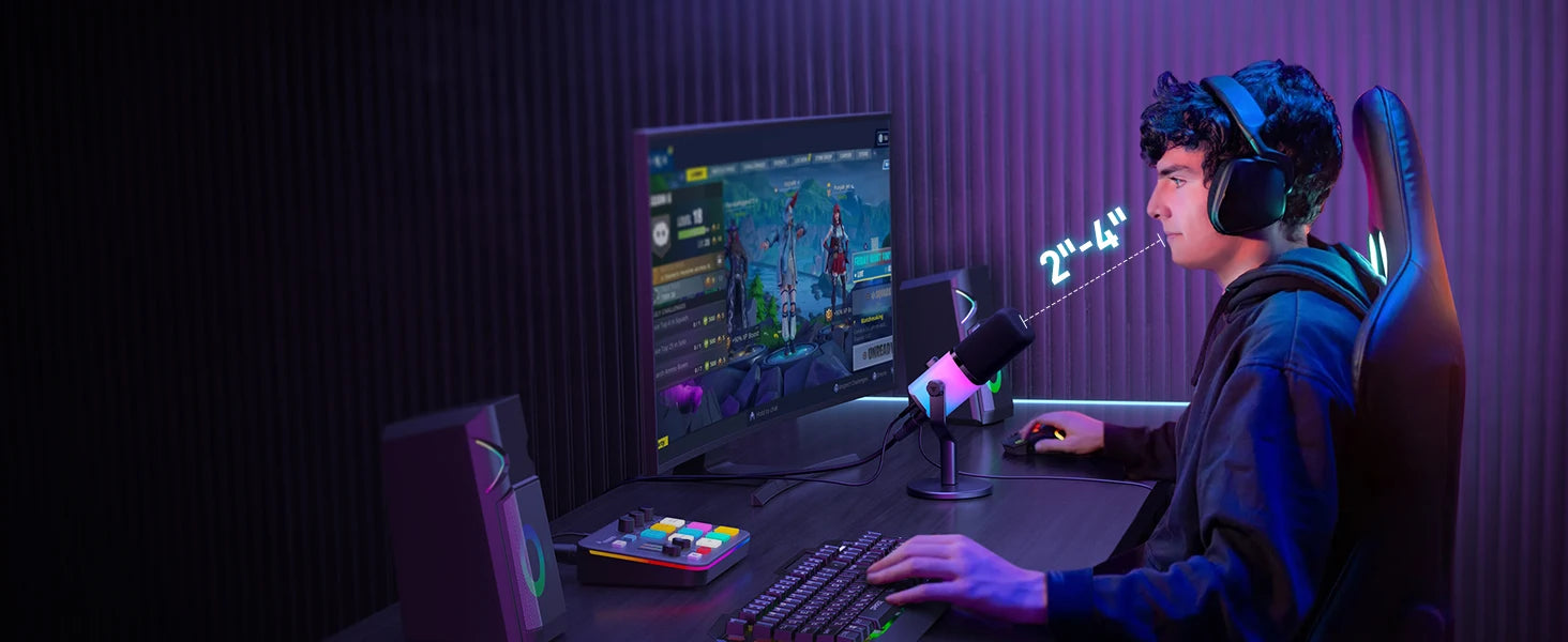Micro RGB Lumineux Pour Gamer | MAONO PD100X USB/XLR, Mute