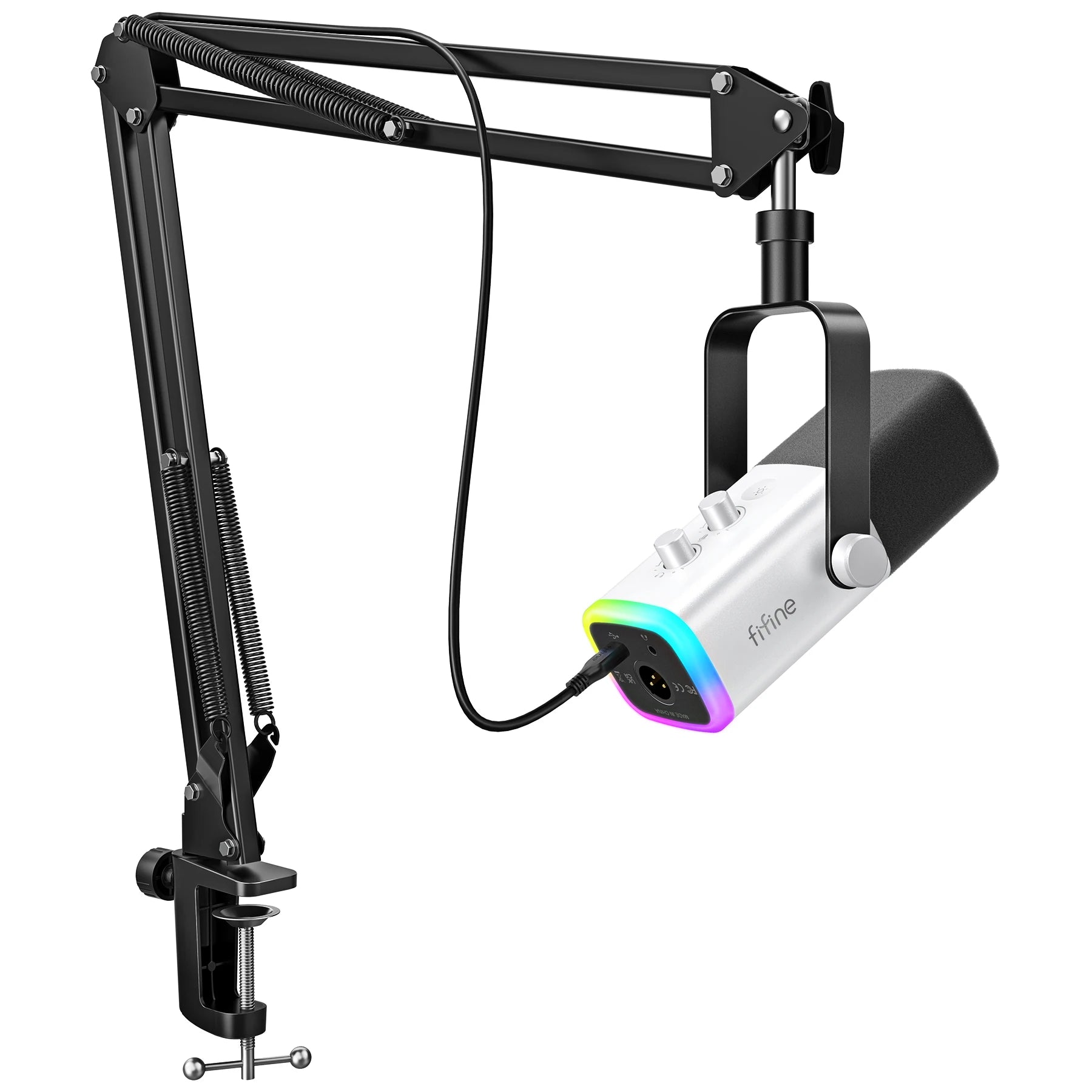 FIFINE Micro XLR/USB Gaming RGB | Bras, Mute, pour PC, PS5/PS4