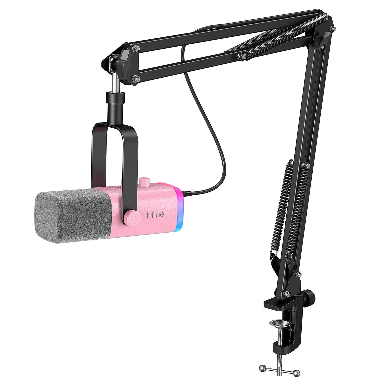 FIFINE Micro XLR/USB Gaming RGB | Bras, Mute, pour PC, PS5/PS4