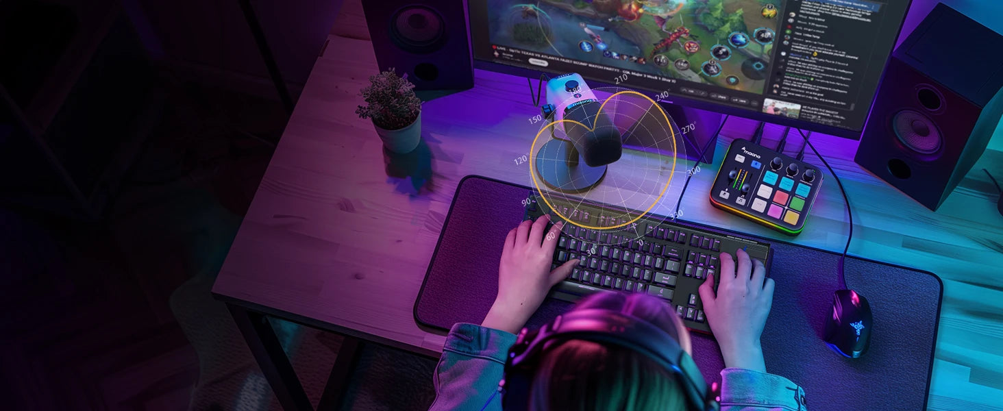 Micro RGB Lumineux Pour Gamer | MAONO PD100X USB/XLR, Mute