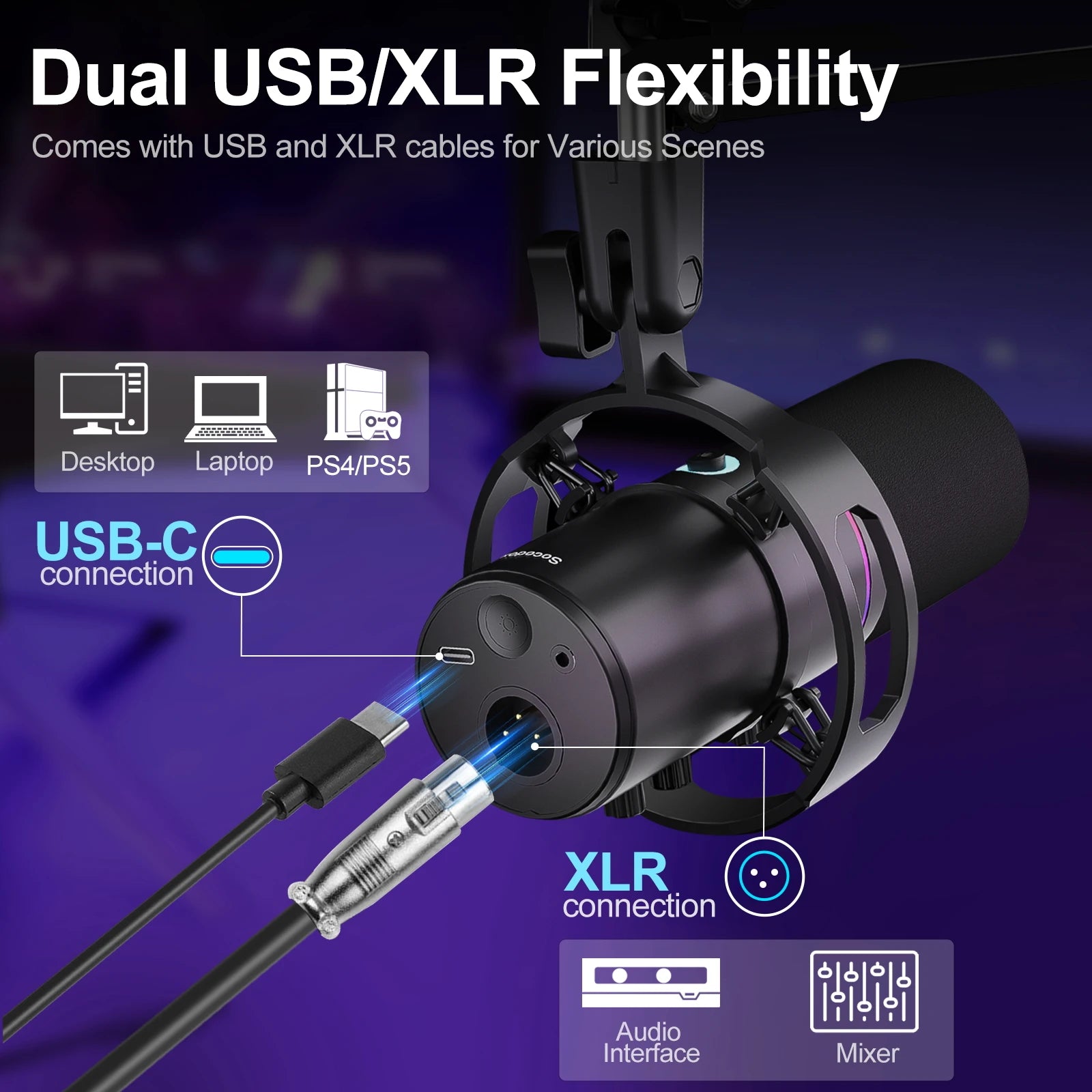 Micro Gamer MAONO | RGB, XLR/USB, Mute, Enregistrement Studio