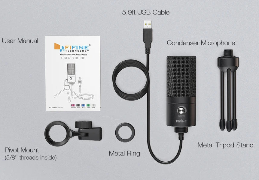 FIFINE K669 Microphone À Condensateur Avec Bouton De Gain | Enregistrement Studio Maison, Podcast, Voice-Over