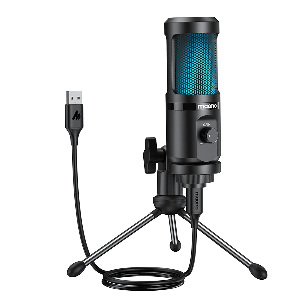 Micro gaming filaire MAONO PM461TR avec éclairage RGB, idéal pour podcast, streaming et enregistrement vocal