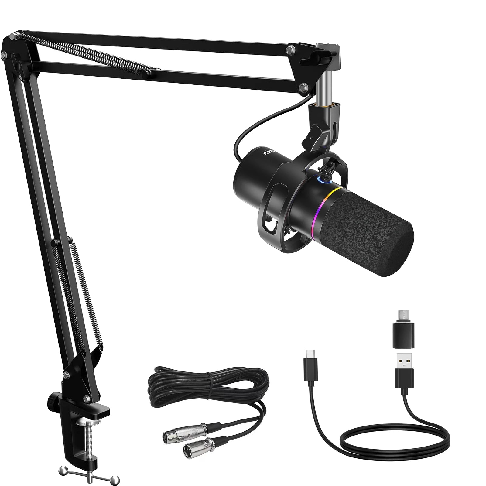 Micro gamer MAONO avec éclairage RGB, double connectique XLR/USB et fonction mute – idéal pour studio et streaming