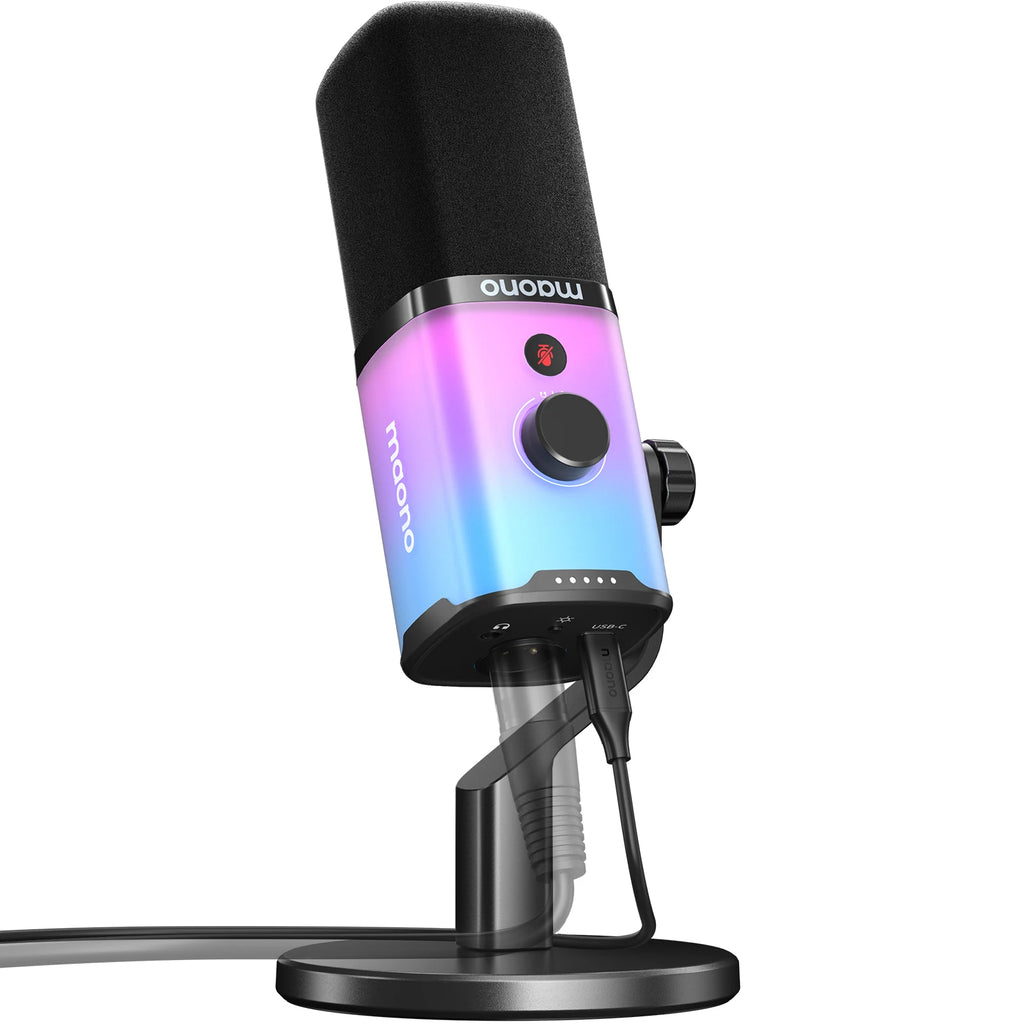 Micro gamer RGB MAONO PD100X avec connectiques USB/XLR et bouton mute – idéal pour streaming et jeux vidéo