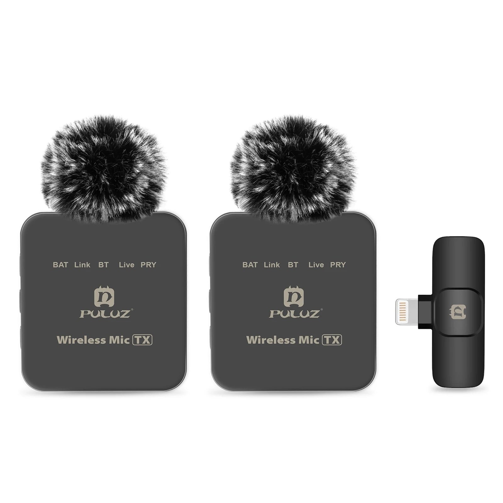 Micro sans fil carré PULUZ, compatible avec iPhone et Android, idéal pour l'enregistrement audio mobile.